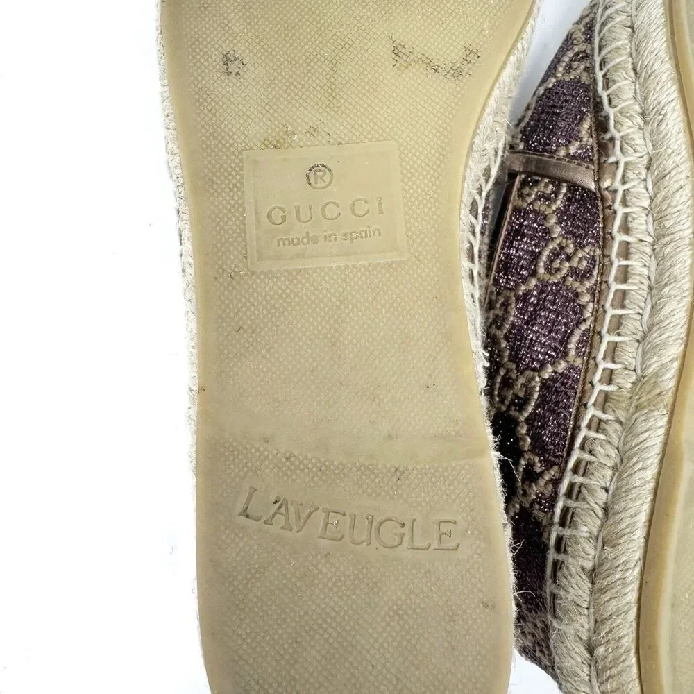 Gucci GG Logo Lurex Lamé Espadrilles Brown Beige Monogram Flats EU 37.5 US 7.5 - Picture 10 of 14